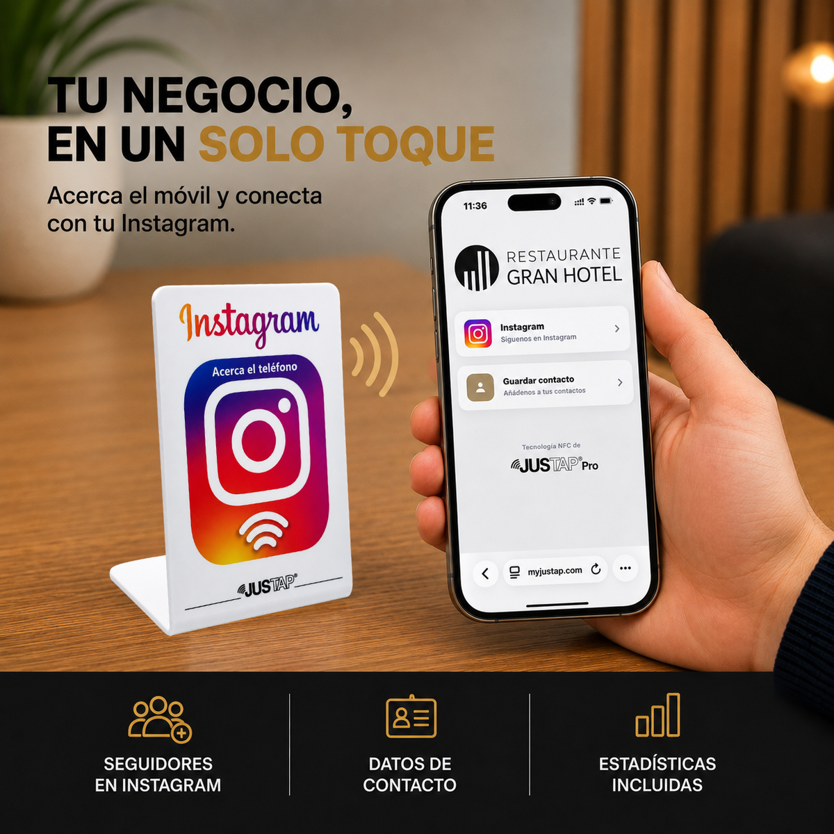 Stand acrílico JUSTAP® con NFC para Instagram