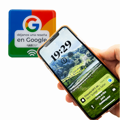 Adhesivo de resina JUSTAP® con NFC para reseñas de Google